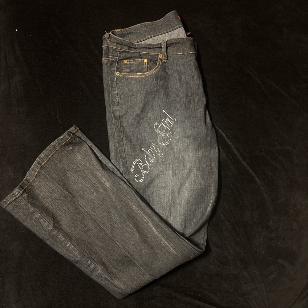 d. jeans Gray Flare Jeans with Embellished Script